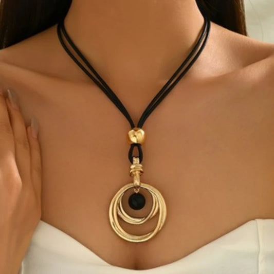 Gold Plated Double Circle  Rope Necklace